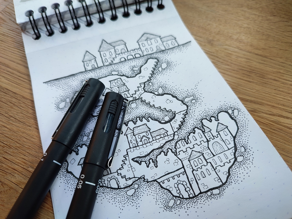 A work-in-progress shot of a side-view map